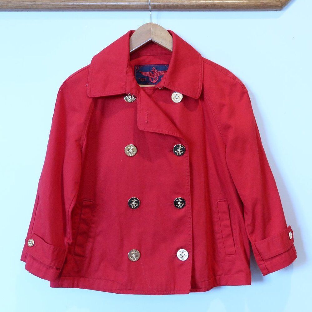 Ralph Lauren red jacket cotton trench gold anchor button M resort vacation class